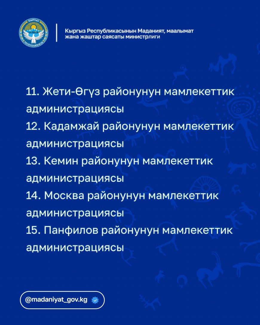 РЕШЕНИЕ О РОТАЦИИ 21 РАЙОННОГО И ГОРОДСКОГО РУКОВОДИТЕЛЯ ОТДЕЛОВ КУЛЬТУРЫ В КЫРГЫЗСТАНЕ ПРЕДСТАВЛЕНО ГЛАВАМ РАЙОНОВ И ГОРОДОВ